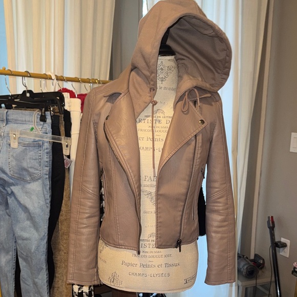 Blank NYC Jackets & Blazers - Blank NYC Taupe Leather Jacket with Removable Hood XS Women’s Coat XS